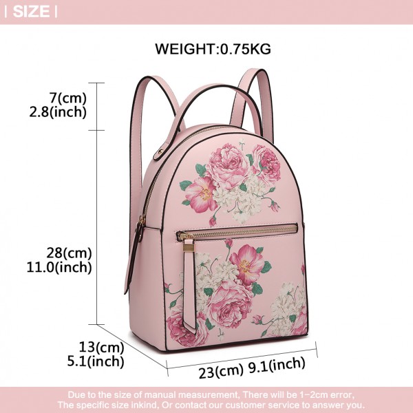 LG1866F-MISS LULU STYLISH LADIES RUCKSACK LEATHER PRINTED BACKPACK PINK